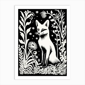 Fox In The Forest Linocut Illustration 3  Art Print