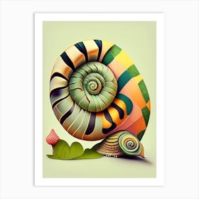 Snail Looking At A Snail Patchwork Art Print