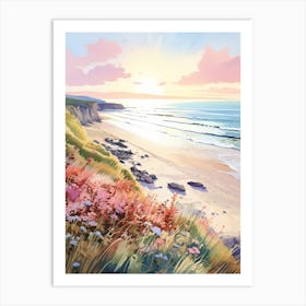 Watercolor Painting Of Rhossili Bay, Swansea Wales 2 Art Print