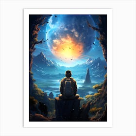 Man Looking At The Moon 1 Art Print