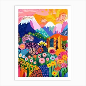 Colorful Landscape With Mountain and Flowers 3 Art Print