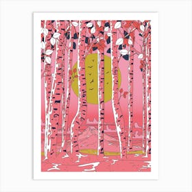 Pink Birch Forest Art Print