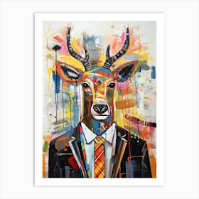 Deer In An Office Suit Art Print