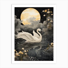 Swan 2 Gold Detail Painting Art Print