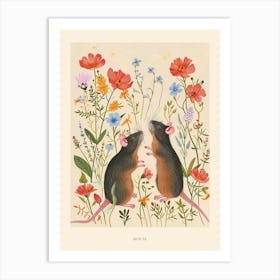 Folksy Floral Animal Drawing Mouse 4 Poster Art Print