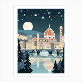 Winter Travel Night Illustration Florence Italy 4 Art Print