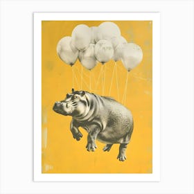 Hippo With Balloons Art Print