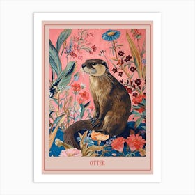 Floral Animal Painting Otter 3 Poster Art Print
