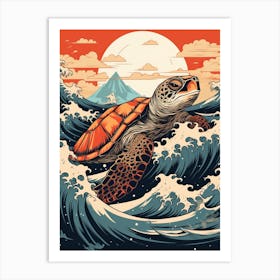 Sea Turtle Animal Drawing In The Style Of Ukiyo E 4 Art Print