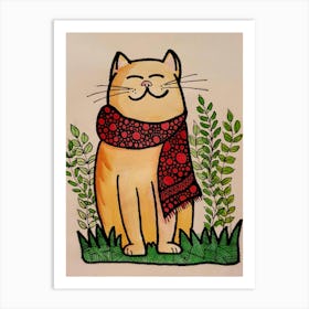 Cat Drawing Animal Pet Cartoon Cat Draw Watercolour Art Print