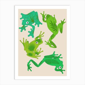 Palm leaf green frogs Art Print