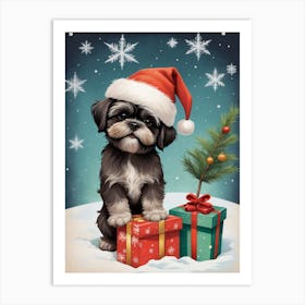 Christmas Shih Tzu Dog Wear Santa Hat (18) Art Print