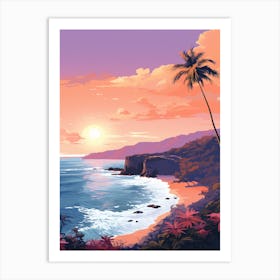 Illustration Of Hanauma Bay Honolulu Hawaii In Pink Tones 3 Art Print