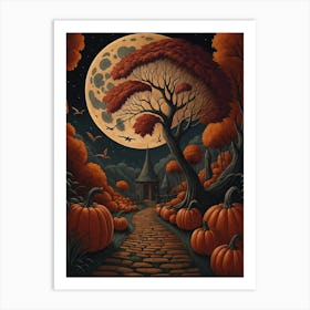 Pumpkin Road Under The Full Moon Art Print