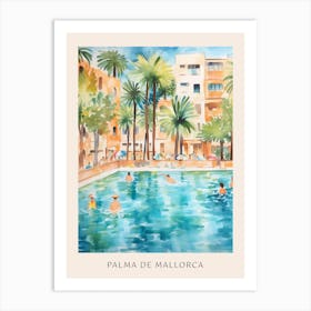 Swimming In Palma De Mallorca Spain 2 Watercolour Poster Art Print