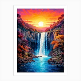 Waterfall At Sunset Art Print