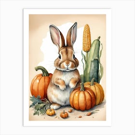 Painting Of A Cute Bunny With A Pumpkins (15) Art Print