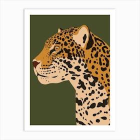 Jungle Safari Jaguar on Dark Green Art Print