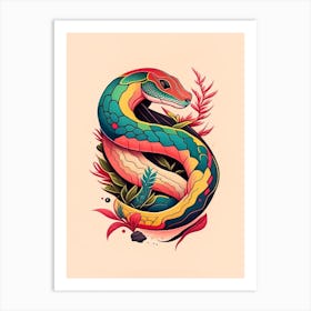 Rough Earth Snake Tattoo Style Art Print