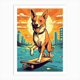 Basenji Dog Skateboarding Illustration 2 Art Print