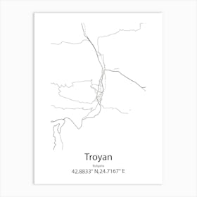 Troyan,Bulgaria Minimalist Map Art Print