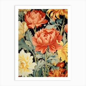 Peonies On A Black Background Art Print