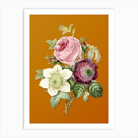 Vintage Anemone Rose Botanical on Sunset Orange n.0340 Art Print