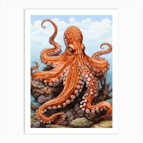 Day Octopus Realistic Illustration 6 Art Print