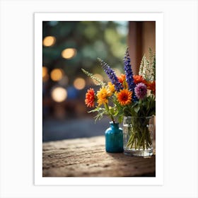 Colorful Flowers In A Vase Art Print