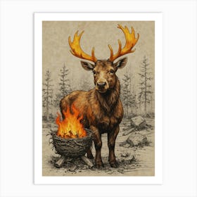 Deer With Fire Art Print