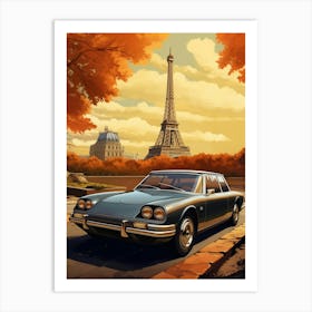 Vintage Paris Car under Eiffel Tower Art Print