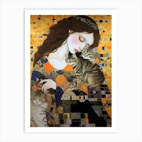 Woman With Cats Art Print