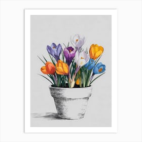 Crocuses In A Pot 1 Art Print