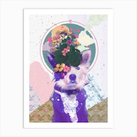 Floral Collage Dog in a Leather Jacket – Bold and Artistic Portrait Art Print