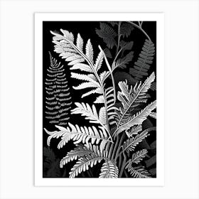 New York Fern Wildflower Linocut 1 Art Print