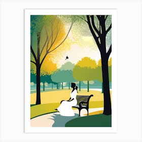 Woman Sitting On Park Bench 05 Vector art Art Print