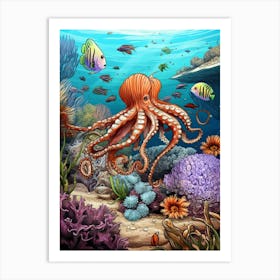 Octopus Amongst Fish 2 Art Print