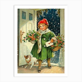 Little Girl With Presents At A Christmas Eve Art Print