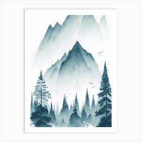 Mountain And Forest In Minimalist Watercolor Vertical Composition 335 Art Print