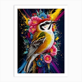 Colorful Bird With Flowers Art Print