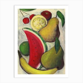 Tutti Frutti - vertical kitchen food fruits classic figurative hand painted Anton Maliar Art Print