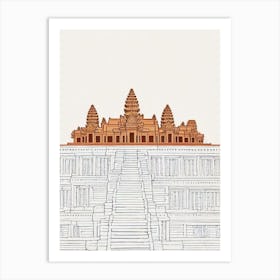 Angkor Wat Cambodia Boho Landmark Illustration Art Print