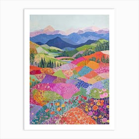 Colorful Landscape With Mountain and Flowers 22 Art Print