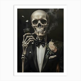 Skeleton Smoking Art Print