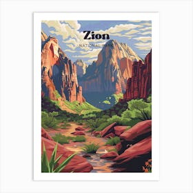 Zion National Park Hiking Trail Travel Art Illustration Art Print