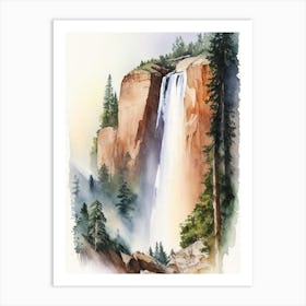 Yosemite Upper Falls, United States Water Colour  (1) Art Print