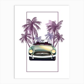 Vintage Car With Palm Trees Art Print