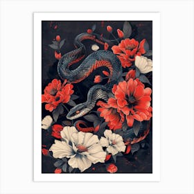 Snake And Flowers 2 Art Print