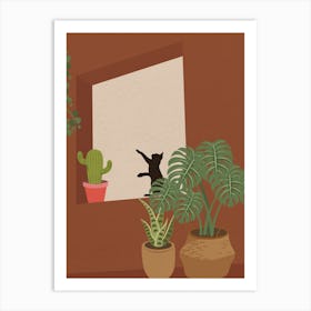 Minimal art Cat at the Window Art Print