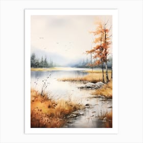 Lake In The Woods In Autumn, Painting 36 Art Print